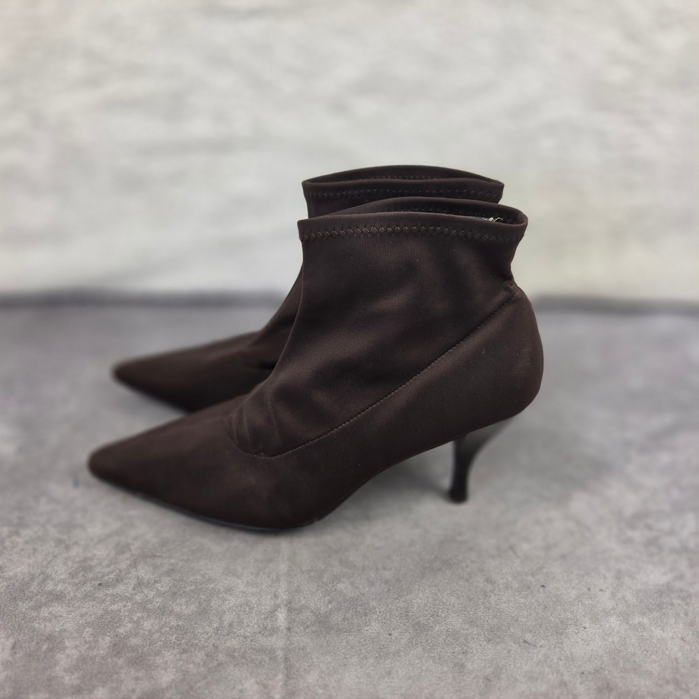 Predictions Brown Fabric Pointed Toe Kitten Heel Sock Ankle Boots Womens 8W
